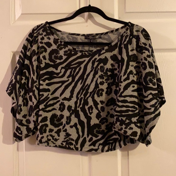 mandee Tops Mandee Black And Gray Animal Pattern Top Poshmark